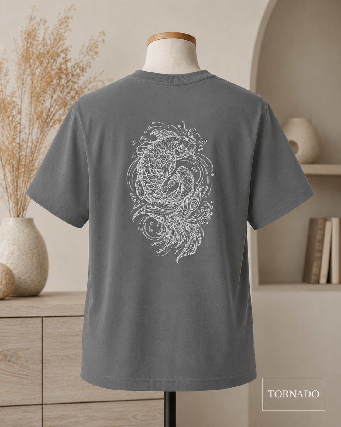 Koi Fish Kanji T-Shirt — Minimal Japanese Ink Style