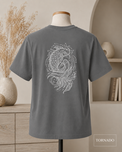 Koi Fish Kanji T-Shirt — Minimal Japanese Ink Style