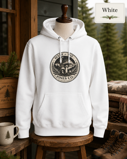 PNW Forest Mushroom Hoodie — Pines Co Three-Panel Fleece