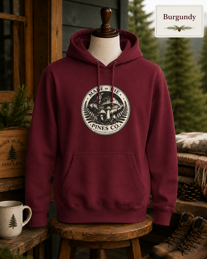 PNW Forest Mushroom Hoodie — Pines Co Three-Panel Fleece
