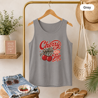 Retro Cherries Graphic Cherry On Top Tank Top | Vintage Script