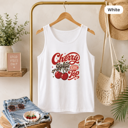 Retro Cherries Graphic Cherry On Top Tank Top | Vintage Script