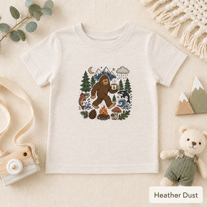 Bigfoot Camping Adventure Toddler Tee — Graphic Doodle Bigfoot Shirt