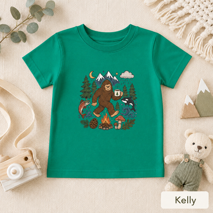 Bigfoot Camping Adventure Toddler Tee — Graphic Doodle Bigfoot Shirt