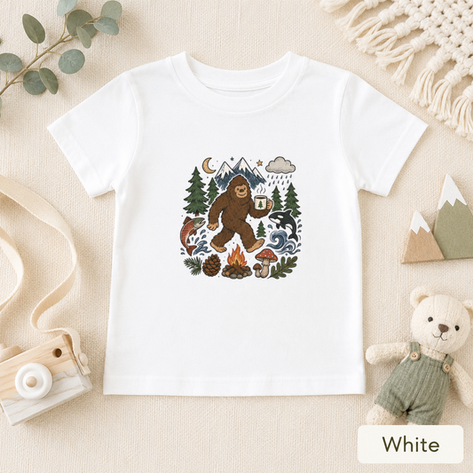 Bigfoot Camping Adventure Toddler Tee — Graphic Doodle Bigfoot Shirt