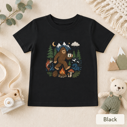 Bigfoot Camping Adventure Toddler Tee — Graphic Doodle Bigfoot Shirt