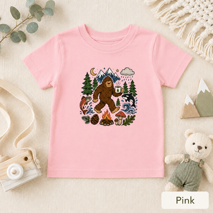 Bigfoot Camping Adventure Toddler Tee — Graphic Doodle Bigfoot Shirt