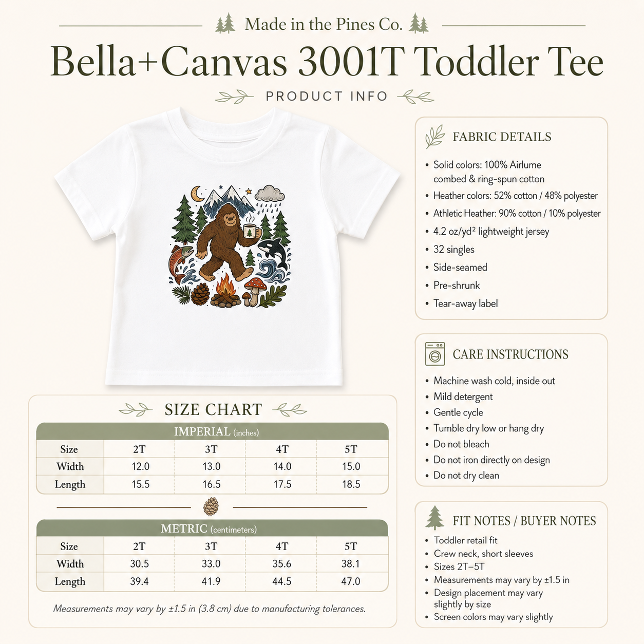 Bigfoot Camping Adventure Toddler Tee — Graphic Doodle Bigfoot Shirt