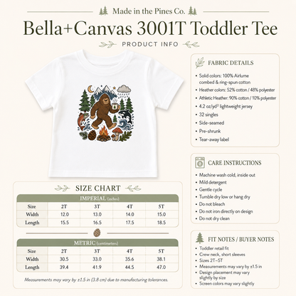 Bigfoot Camping Adventure Toddler Tee — Graphic Doodle Bigfoot Shirt
