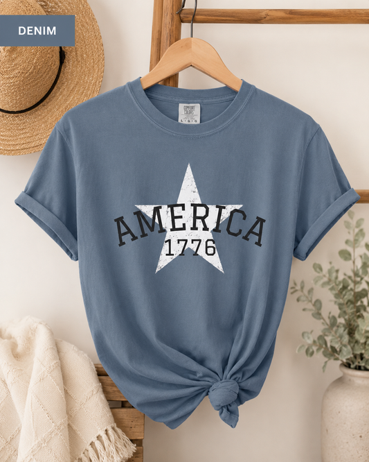 America 1776 Star Vintage Patriotic T-Shirt