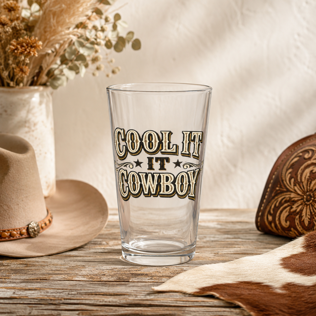 Cool It Cowboy 16oz Pint Glass — Western Cowboy Beer Glass