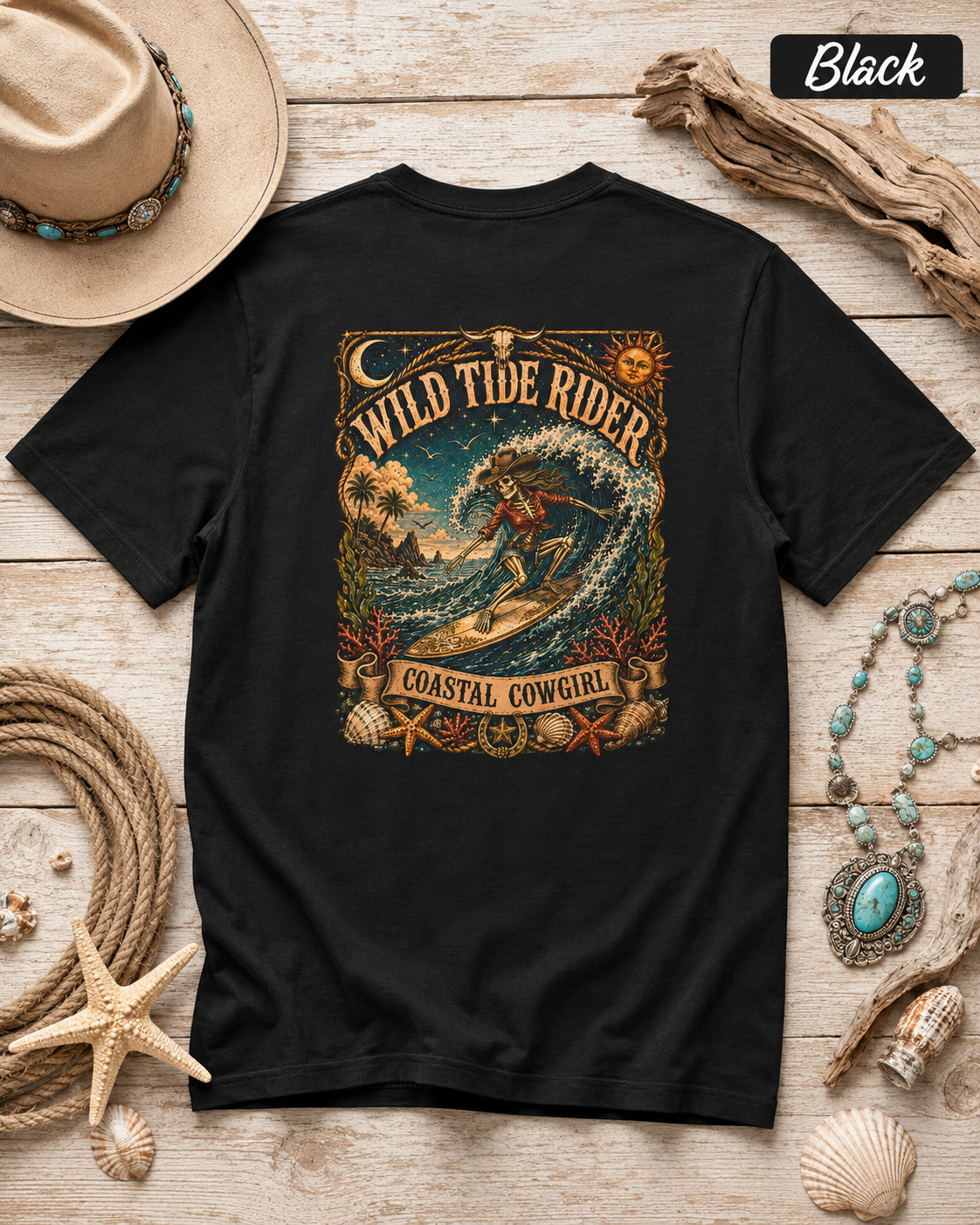Coastal Cowgirl T-Shirt — Wild Tide Rider Graphic Tee