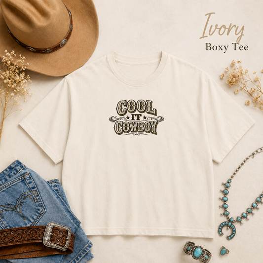 Cool It Cowboy Women's Boxy Tee — Western Graphic Tee