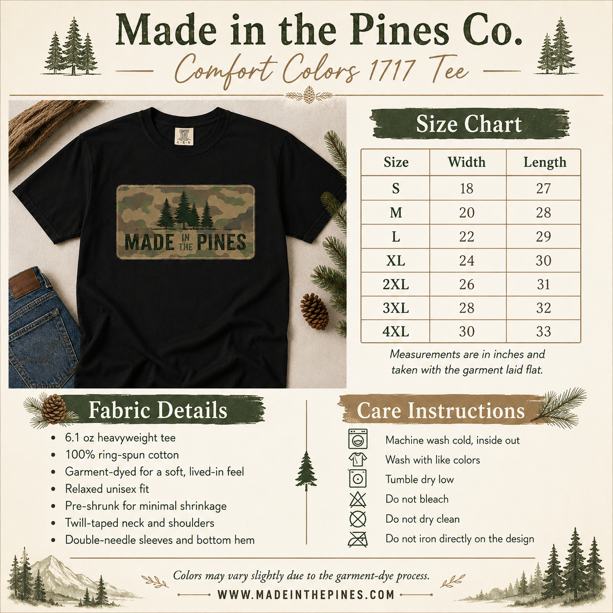 Made in the Pines Camo Forest T-shirt | Woodland Graphic Tee