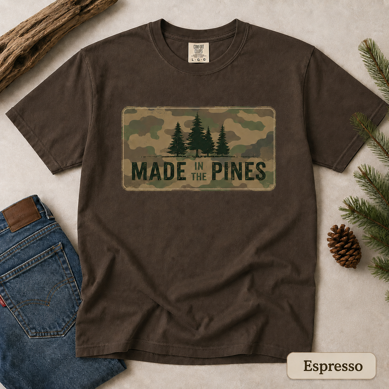 Made in the Pines Camo Forest T-shirt | Woodland Graphic Tee