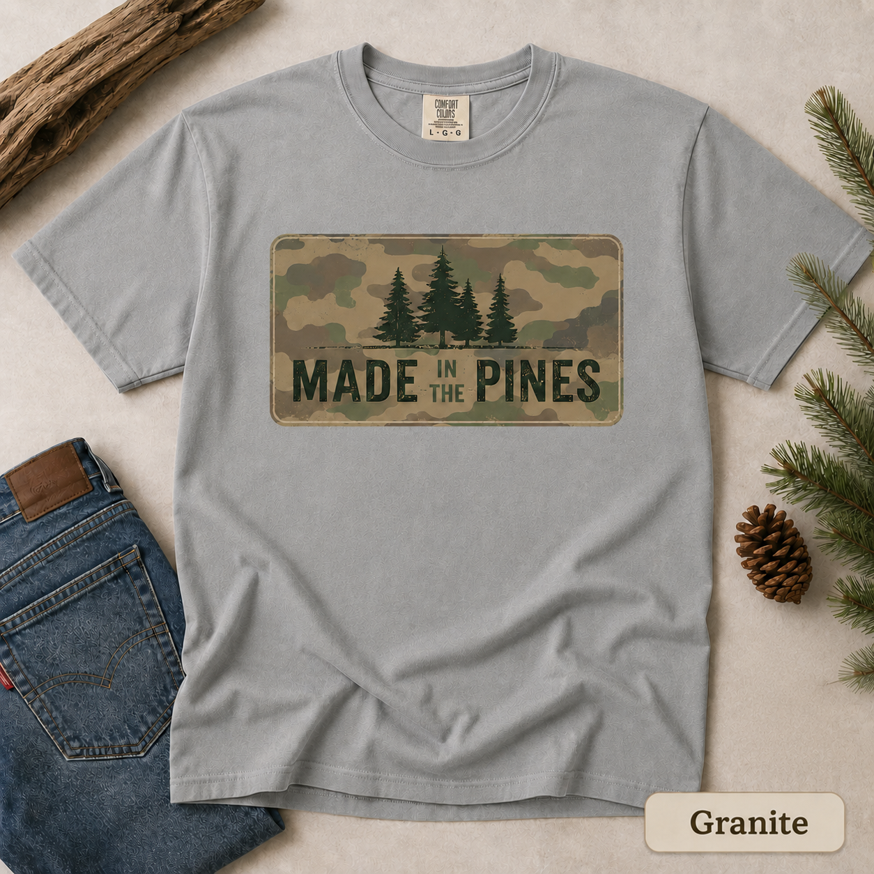 Made in the Pines Camo Forest T-shirt | Woodland Graphic Tee