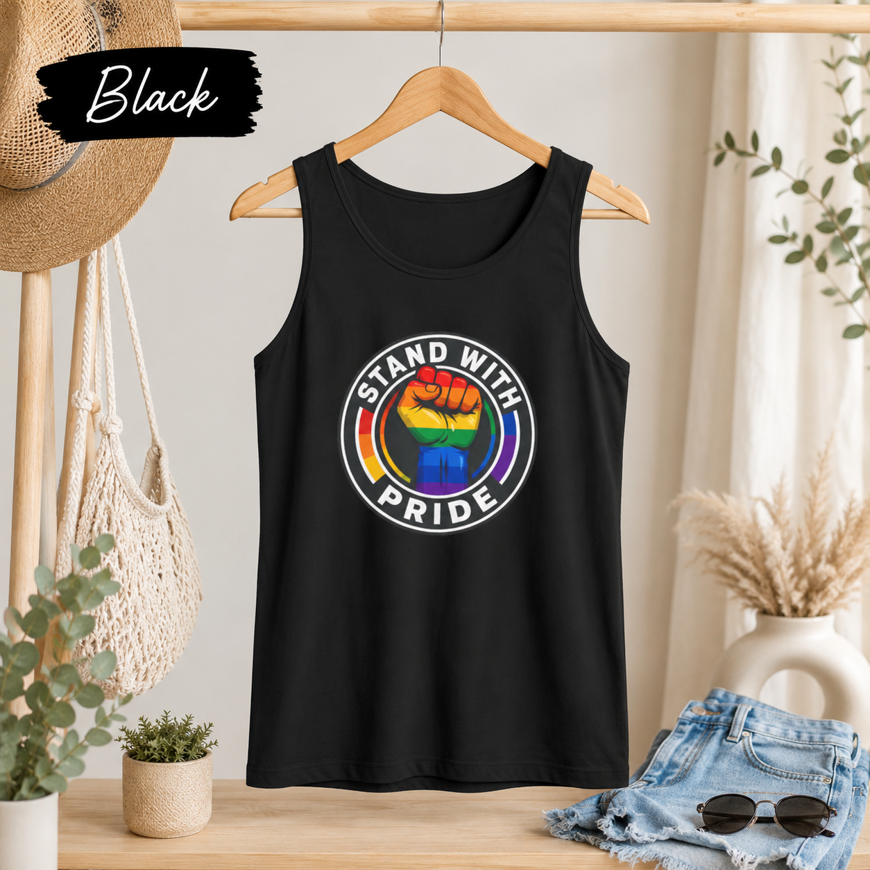 Pride Fist Tank Top — "Stand With Pride" Rainbow LGBTQ+ Pride Tank