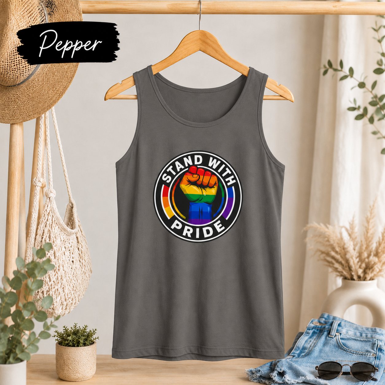 Pride Fist Tank Top — "Stand With Pride" Rainbow LGBTQ+ Pride Tank