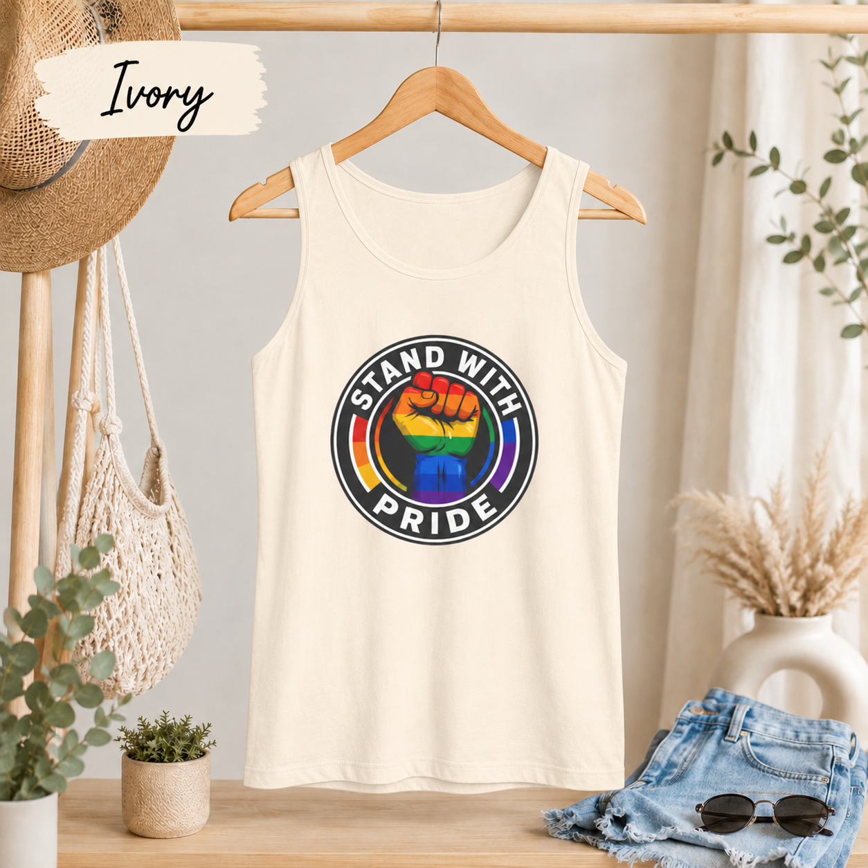 Pride Fist Tank Top — "Stand With Pride" Rainbow LGBTQ+ Pride Tank