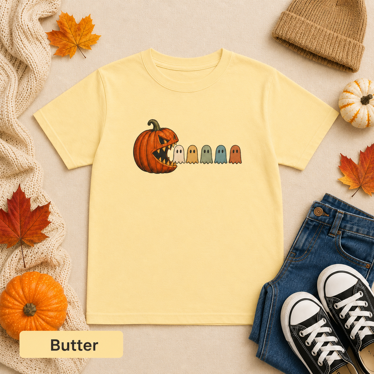 Pumpkin Chomping Ghosts Youth Tee — Halloween Kids T-Shirt