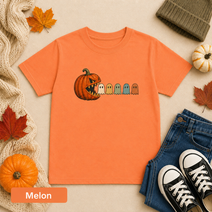 Pumpkin Chomping Ghosts Youth Tee — Halloween Kids T-Shirt