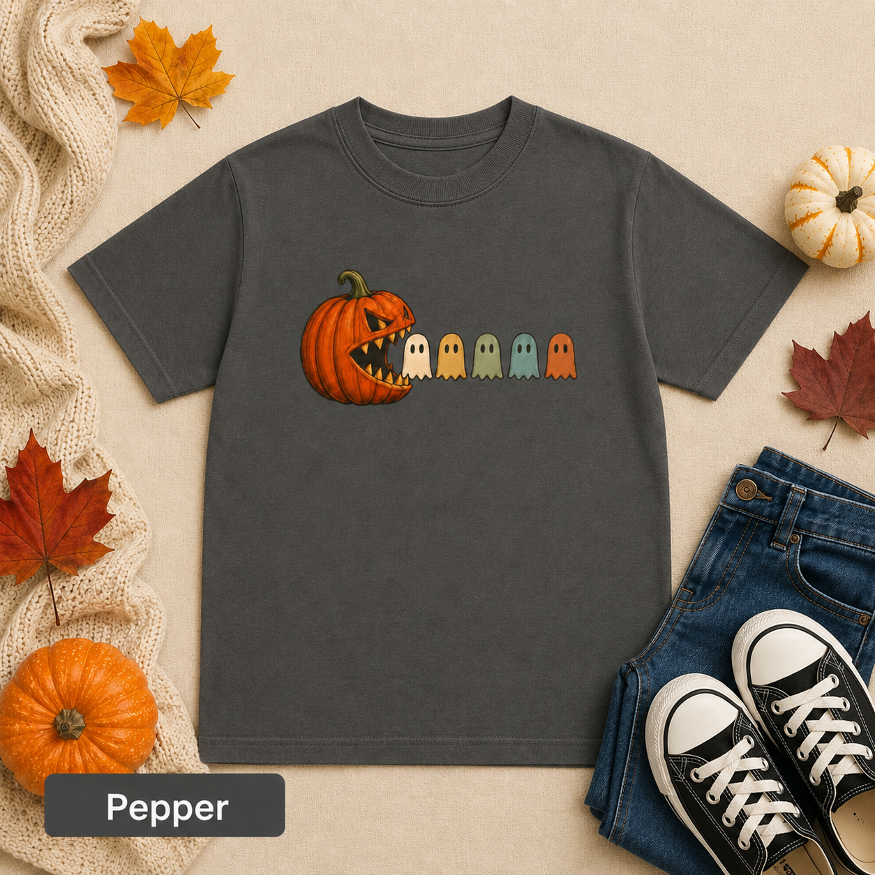 Pumpkin Chomping Ghosts Youth Tee — Halloween Kids T-Shirt