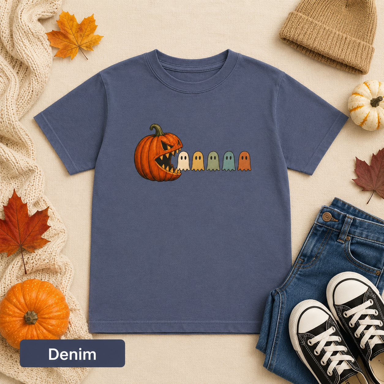 Pumpkin Chomping Ghosts Youth Tee — Halloween Kids T-Shirt