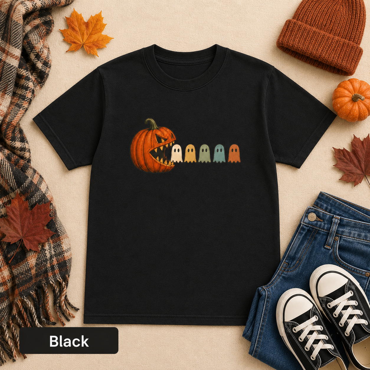 Pumpkin Chomping Ghosts Youth Tee — Halloween Kids T-Shirt
