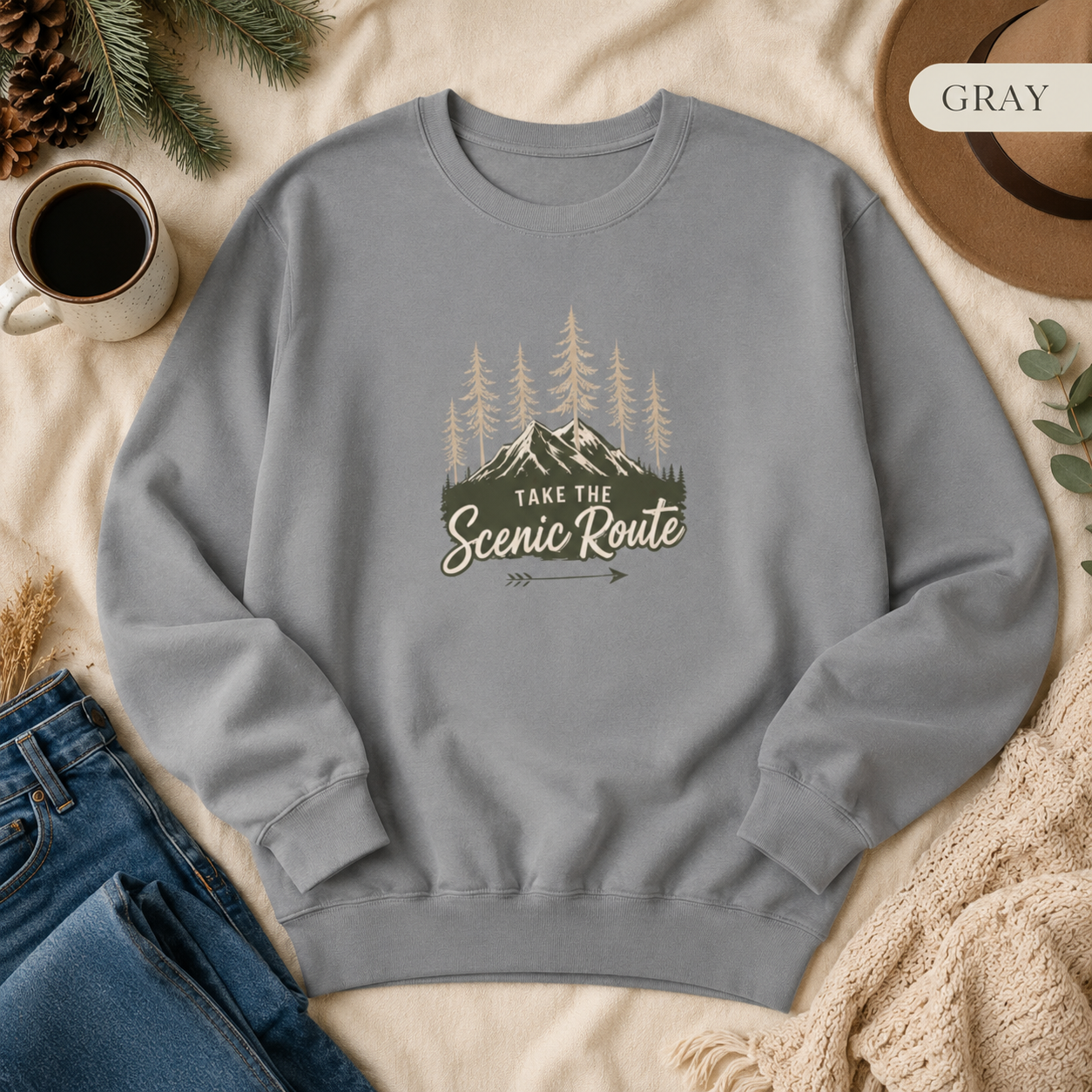 Take The Scenic Route Outdoor Adventure Crewneck Sweatshirt