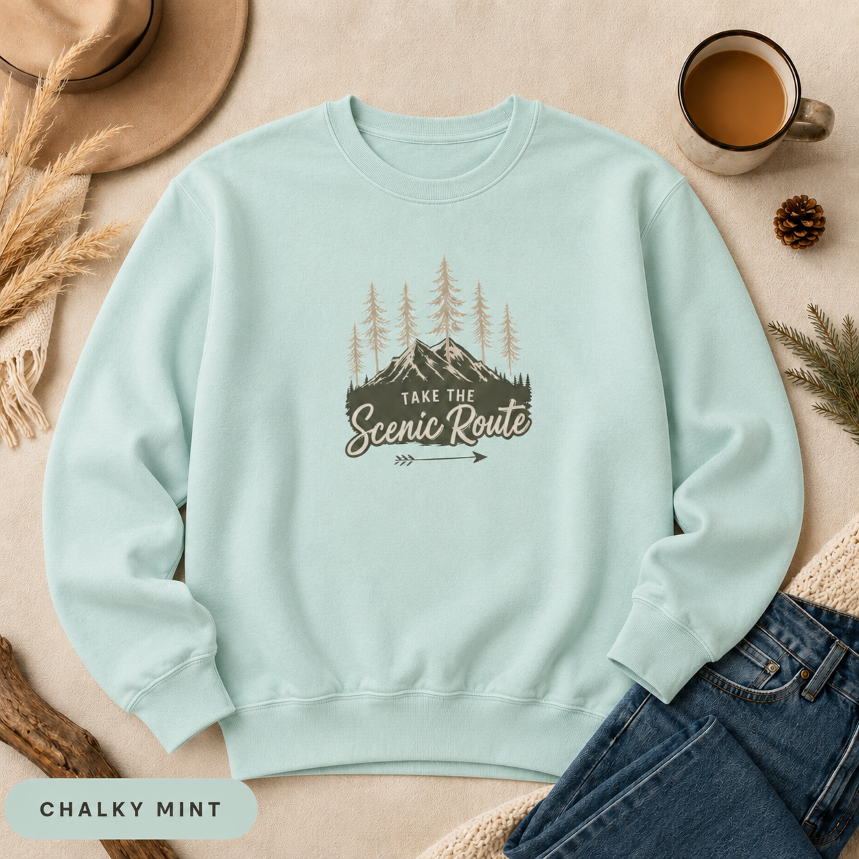 Take The Scenic Route Outdoor Adventure Crewneck Sweatshirt