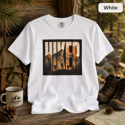 Mountain Silhouette Hiker Graphic T-Shirt — Adventure Tee