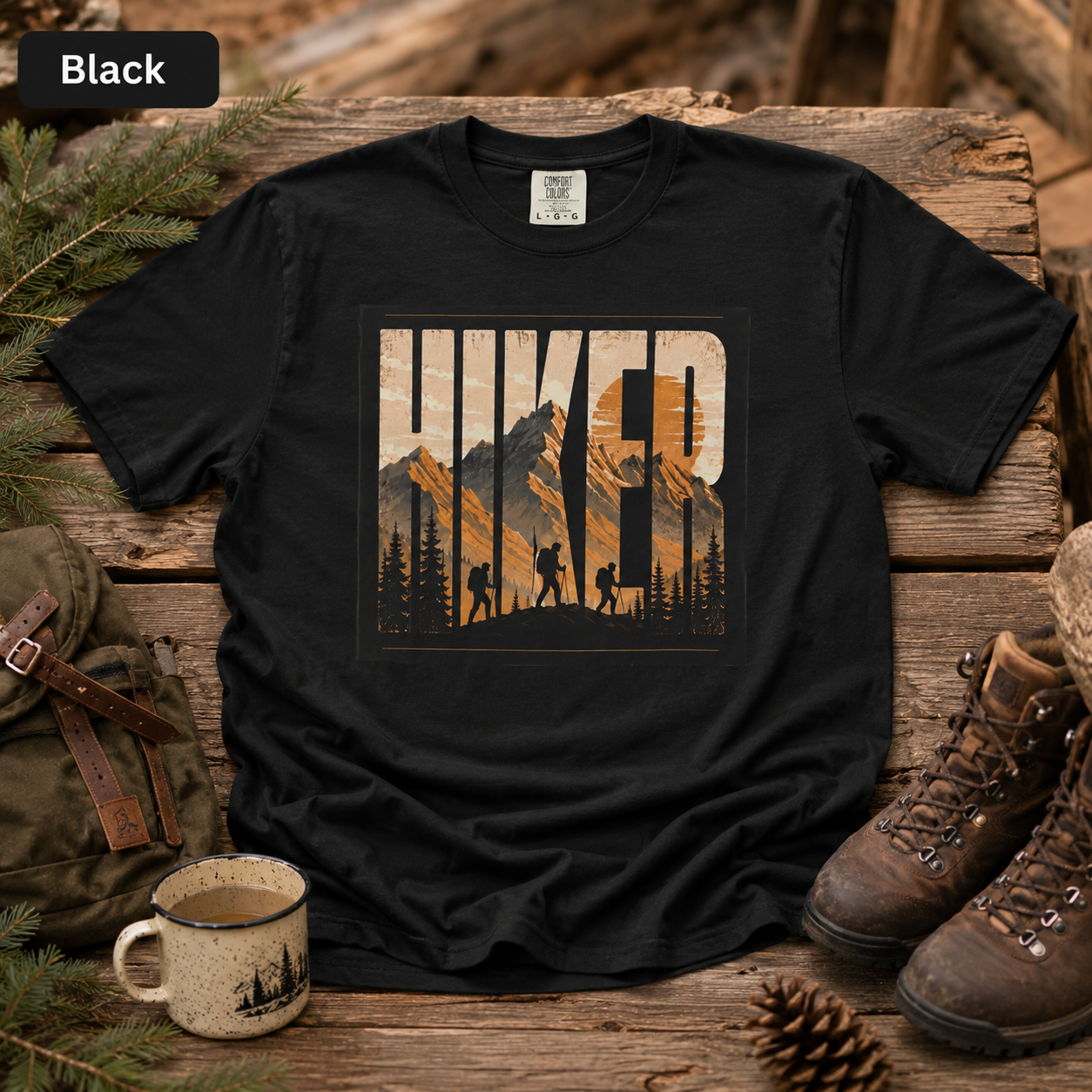 Mountain Silhouette Hiker Graphic T-Shirt — Adventure Tee