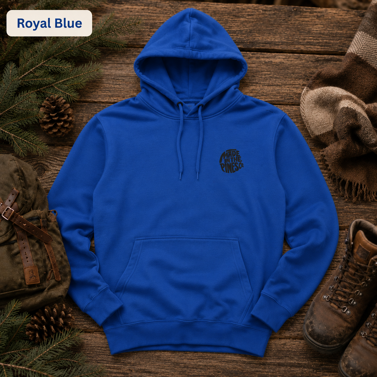 Made in the Pines Embroidered Fleece Hoodie — Minimal Outdoor Pullover