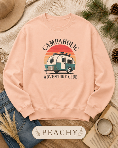 Campaholic Adventure Club Retro Camper Crewneck Sweatshirt