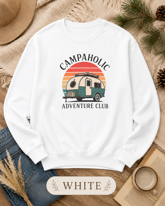 Campaholic Adventure Club Retro Camper Crewneck Sweatshirt