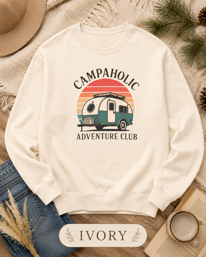 Campaholic Adventure Club Retro Camper Crewneck Sweatshirt