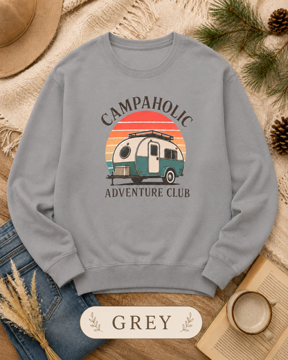 Campaholic Adventure Club Retro Camper Crewneck Sweatshirt