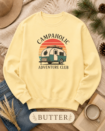 Campaholic Adventure Club Retro Camper Crewneck Sweatshirt