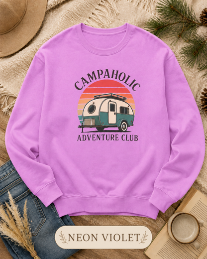 Campaholic Adventure Club Retro Camper Crewneck Sweatshirt
