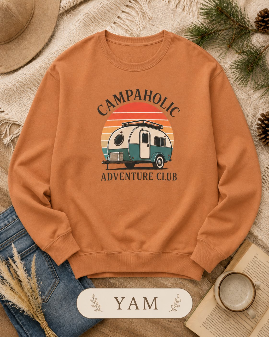 Campaholic Adventure Club Retro Camper Crewneck Sweatshirt
