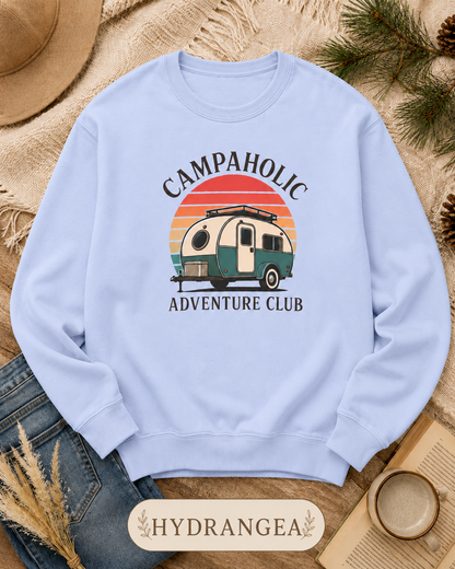 Campaholic Adventure Club Retro Camper Crewneck Sweatshirt
