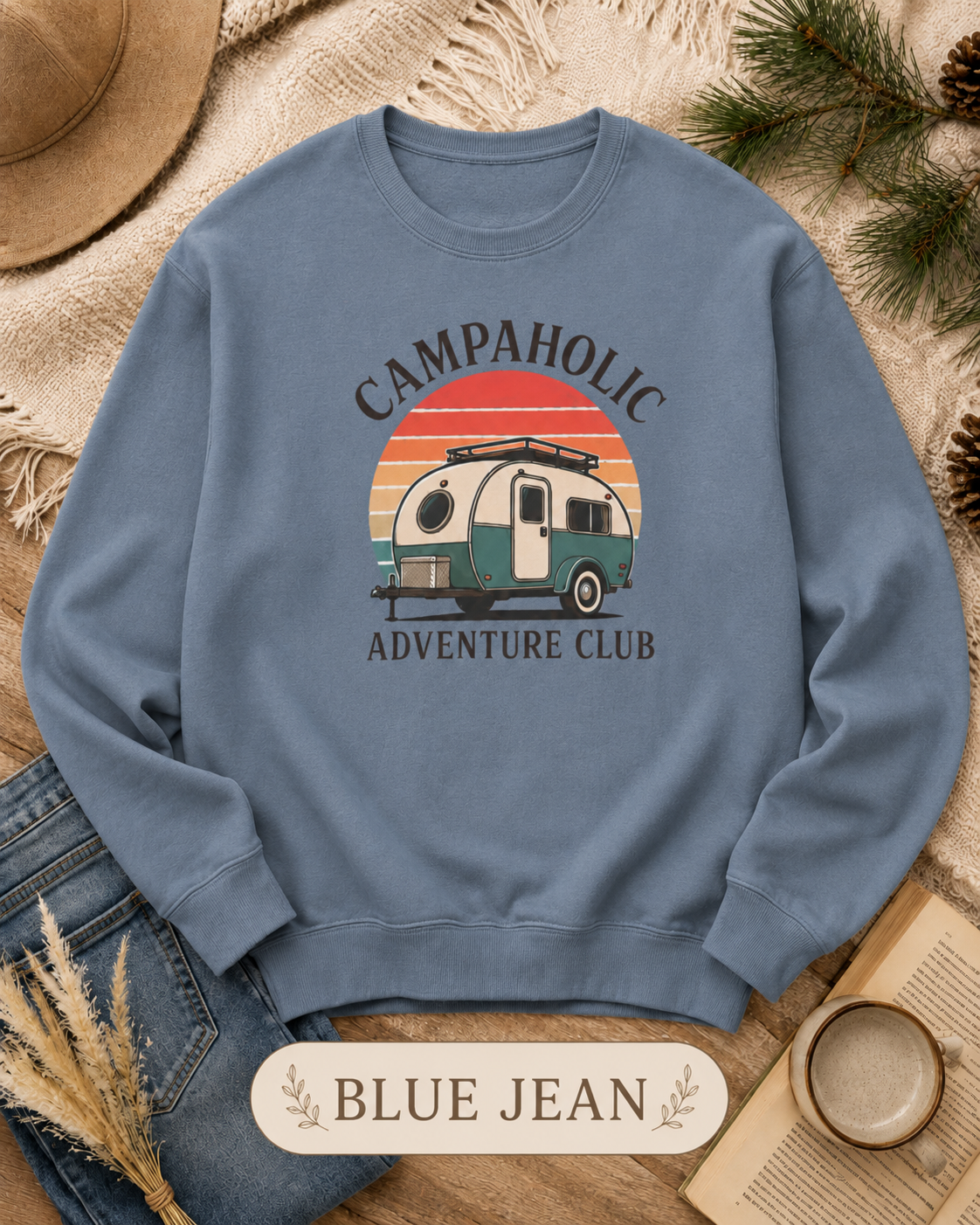 Campaholic Adventure Club Retro Camper Crewneck Sweatshirt
