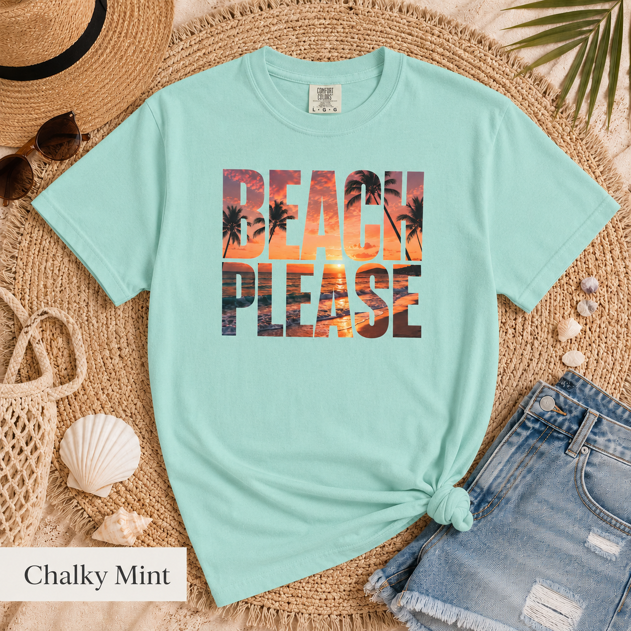 Beach Please T-Shirt – Sunset Palm Graphic Tee