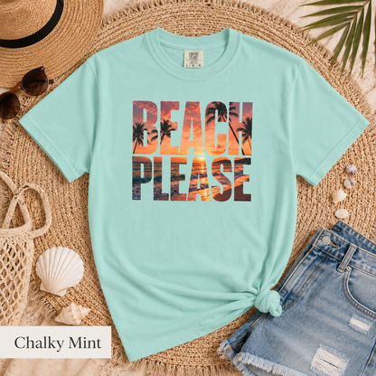 Beach Please T-Shirt – Sunset Palm Graphic Tee