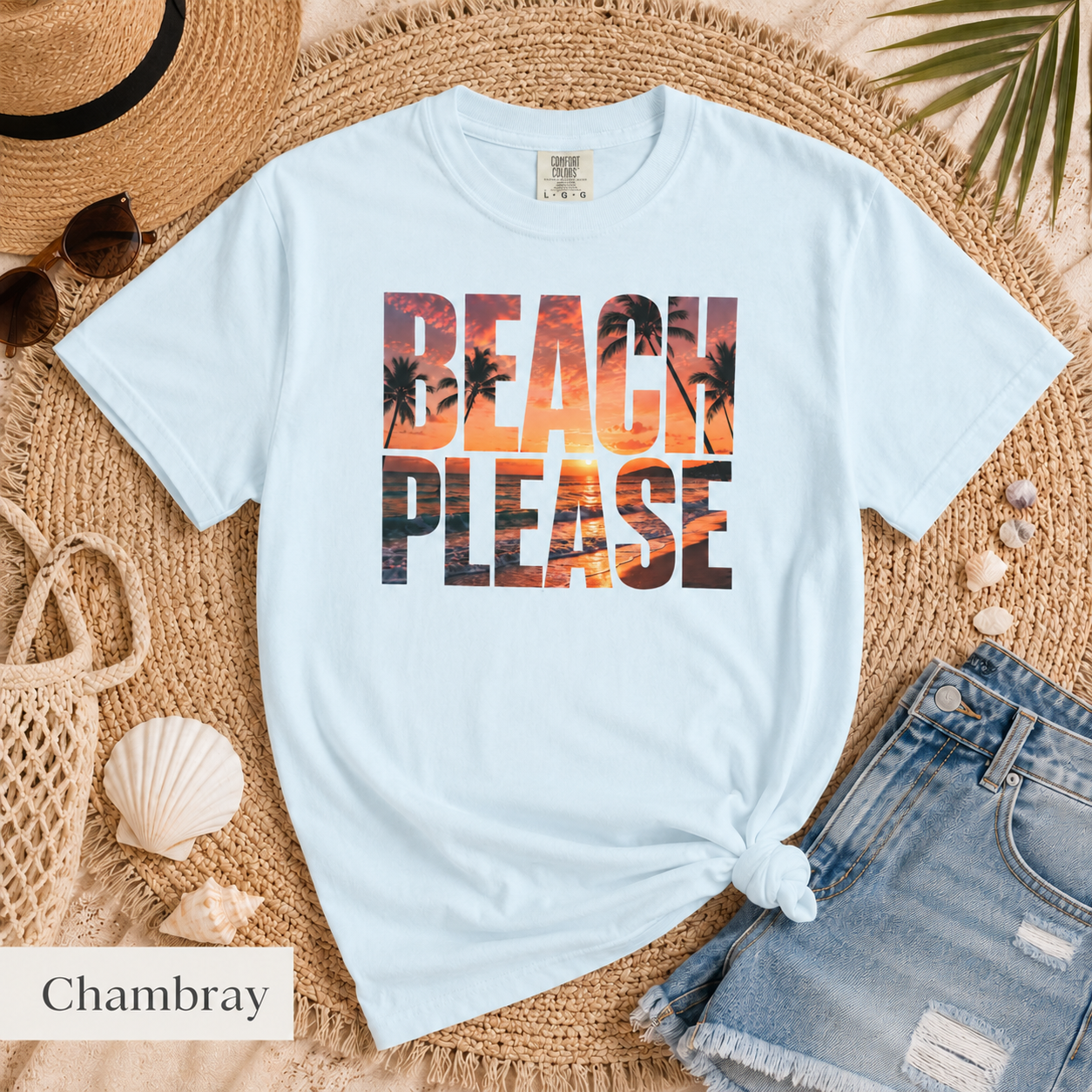 Beach Please T-Shirt – Sunset Palm Graphic Tee