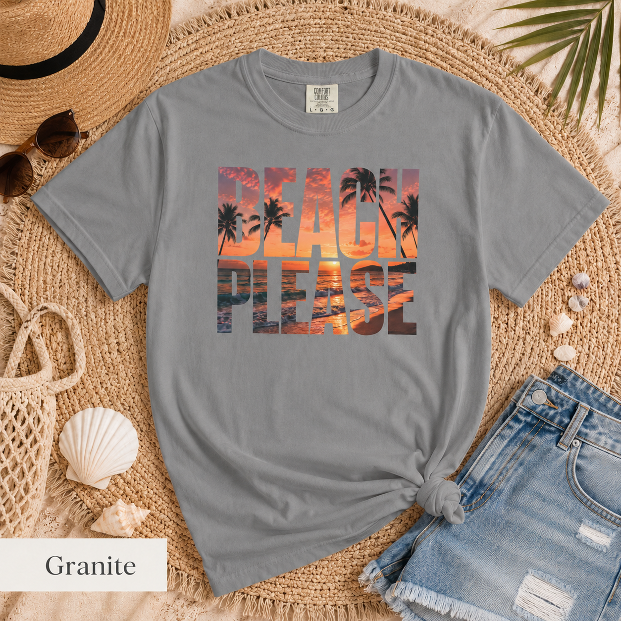 Beach Please T-Shirt – Sunset Palm Graphic Tee