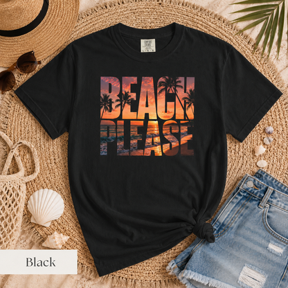 Beach Please T-Shirt – Sunset Palm Graphic Tee