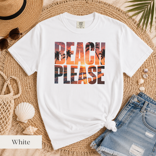 Beach Please T-Shirt – Sunset Palm Graphic Tee