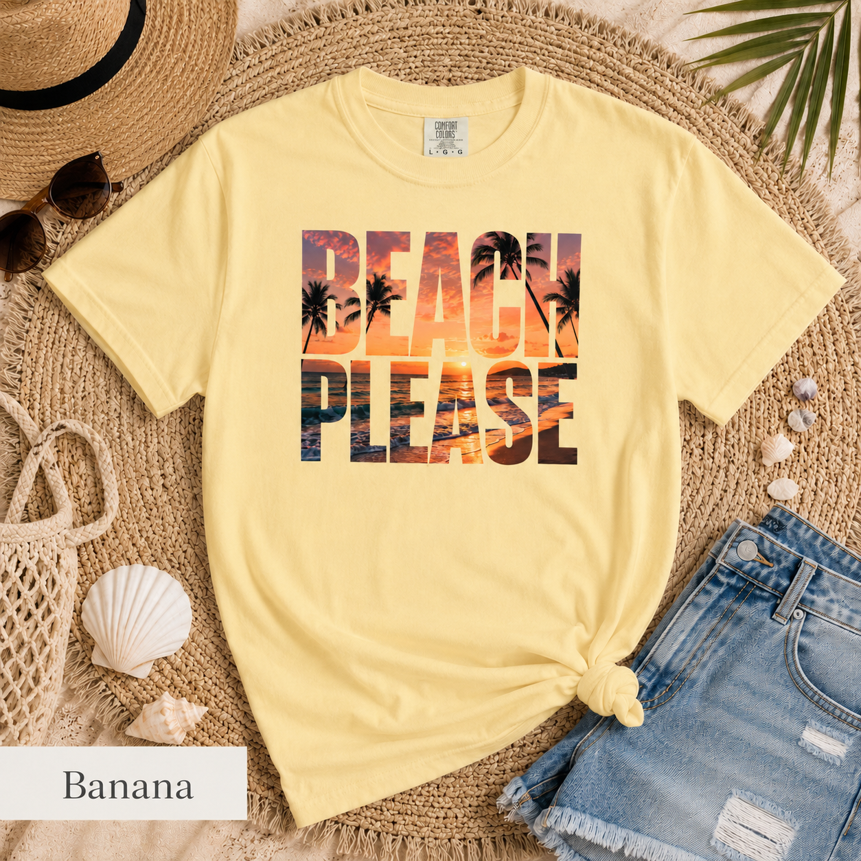 Beach Please T-Shirt – Sunset Palm Graphic Tee