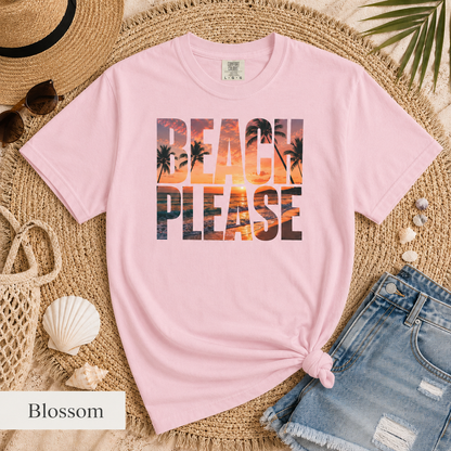 Beach Please T-Shirt – Sunset Palm Graphic Tee